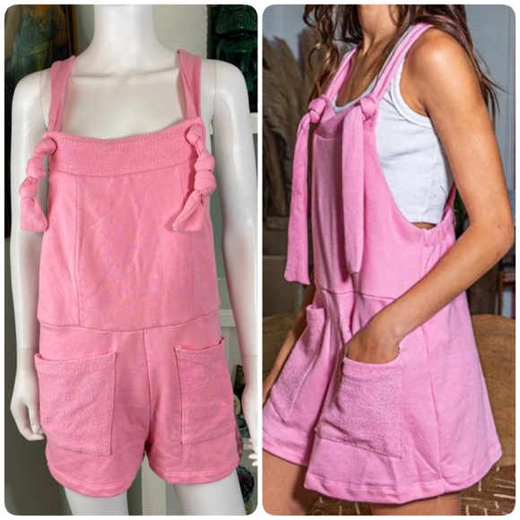 BUCKETLIST Pants - BUCKETLIST Pink French Terry Cloth Romper Playsuit Shorts Pockets Large L